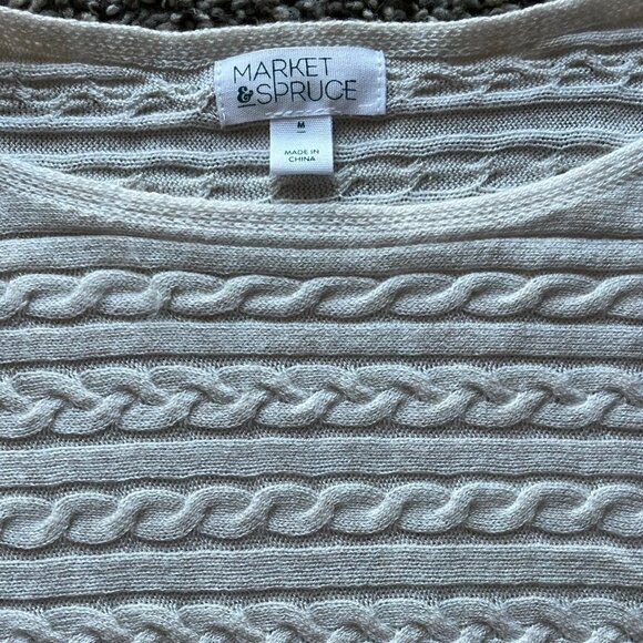 Soft White Cable Knit Sweater, Womens Medium Cozy Market & Spruce Knit Pullover - Picture 2 of 6